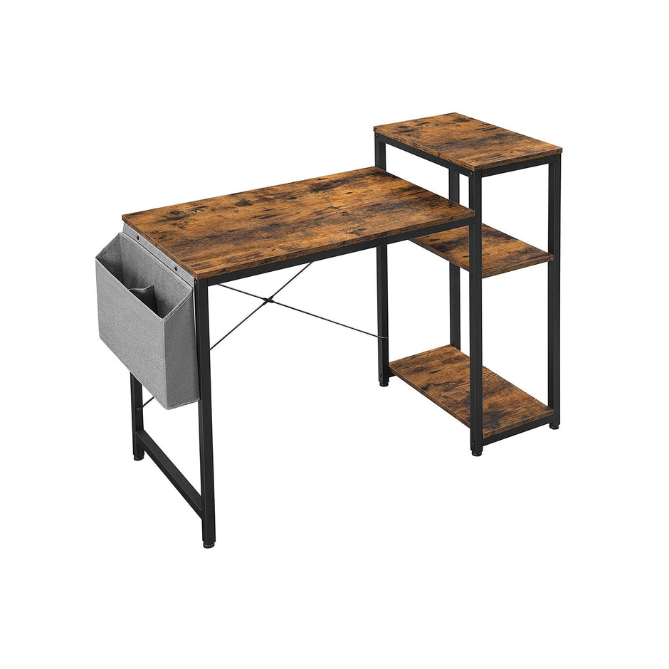 Computer Desk – Wood – Rustic Brown and Black – Reversible Shelves and Storage Bag