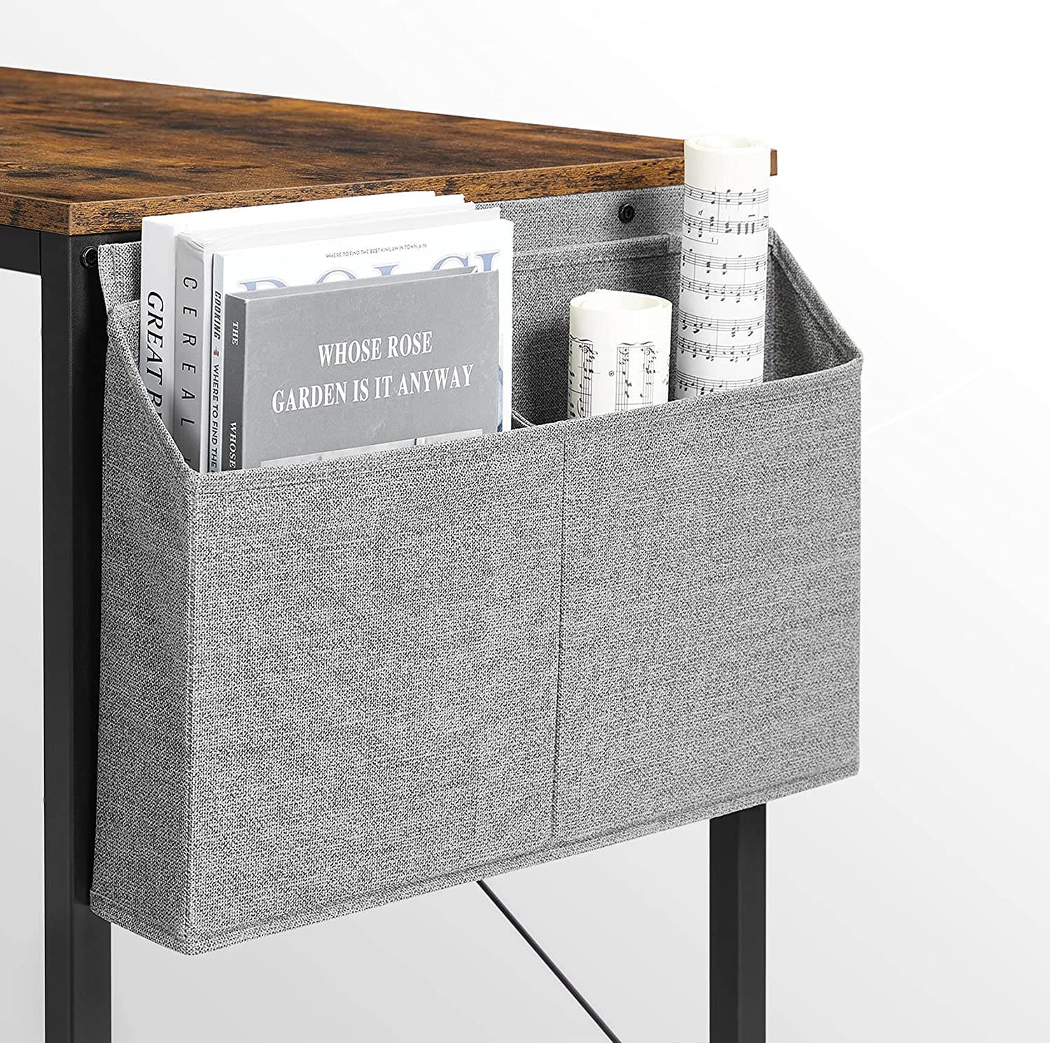Computer Desk – Wood – Rustic Brown and Black – Reversible Shelves and Storage Bag
