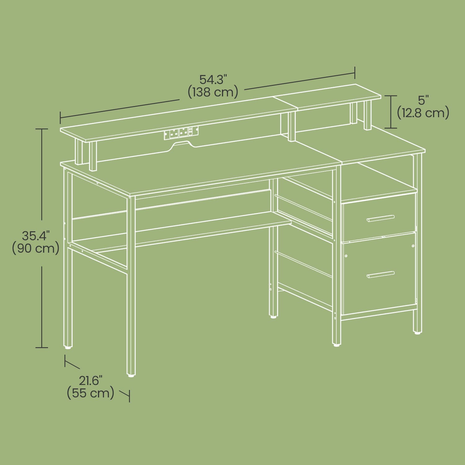 Computer Desk – MDF – Ebony Black – Built-In Power Outlets, LED Lights, Monitor Shelf