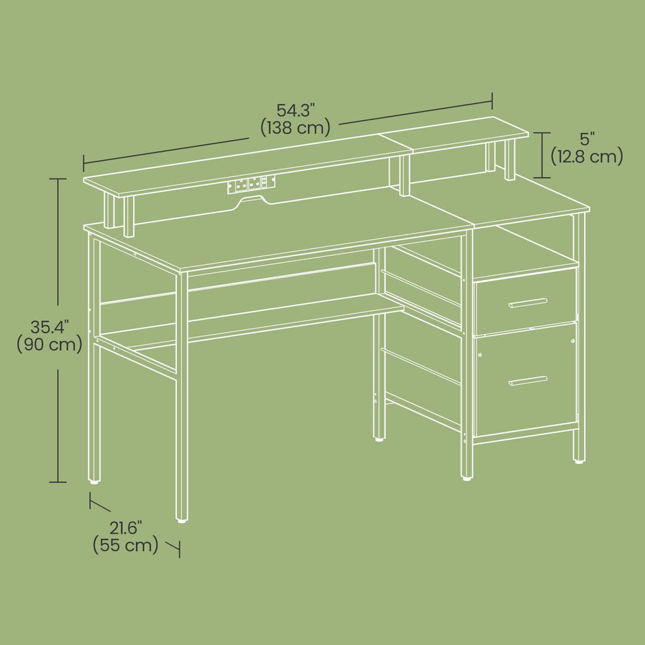 Computer Desk – MDF – Ebony Black – Built-In Power Outlets, LED Lights, Monitor Shelf