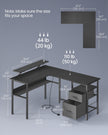 L-Shaped Computer Desk – Wood – Ebony Black – Features Power Outlets and Monitor Shelf