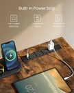 L-Shaped Computer Desk – Engineered Wood – Rustic Brown – with Power Outlets and Monitor Shelf