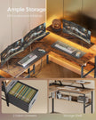 L-Shaped Computer Desk – Engineered Wood – Rustic Brown – with Power Outlets and Monitor Shelf