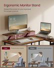 L-Shaped Desk – Wood – Rustic Brown – Features 2 Spacious Drawers and Monitor Stand