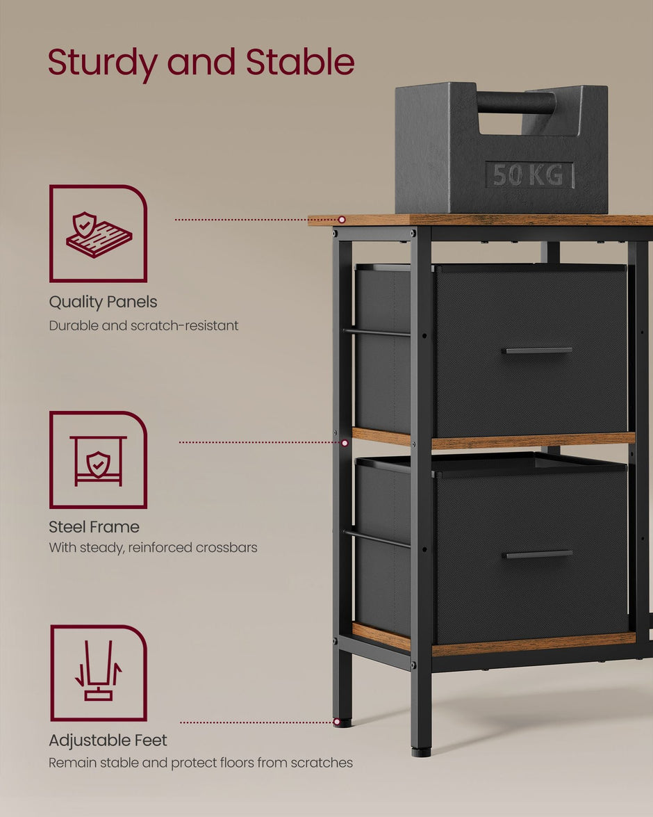 L-Shaped Desk – Wood – Rustic Brown – Features 2 Spacious Drawers and Monitor Stand