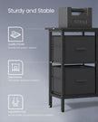 L-Shaped Desk – Wood – Ebony Black – Features 2 Spacious Drawers and Adjustable Storage Shelf