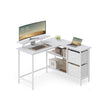 L-Shaped Desk – Wood – Maple White – Features Dual Spacious Drawers and Adjustable Storage Shelf
