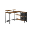 L-Shaped Desk – Wood – Rustic Brown – Spacious with Adjustable Monitor Stand and Storage Shelf