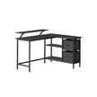 L-Shaped Desk – Wood – Ebony Black – 2 Spacious Drawers with Monitor Stand and Adjustable Storage Shelf