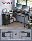 L-Shaped Desk – Wood – Ebony Black – 2 Spacious Drawers with Monitor Stand and Adjustable Storage Shelf