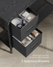 L-Shaped Desk – Wood – Ebony Black – 2 Spacious Drawers with Monitor Stand and Adjustable Storage Shelf