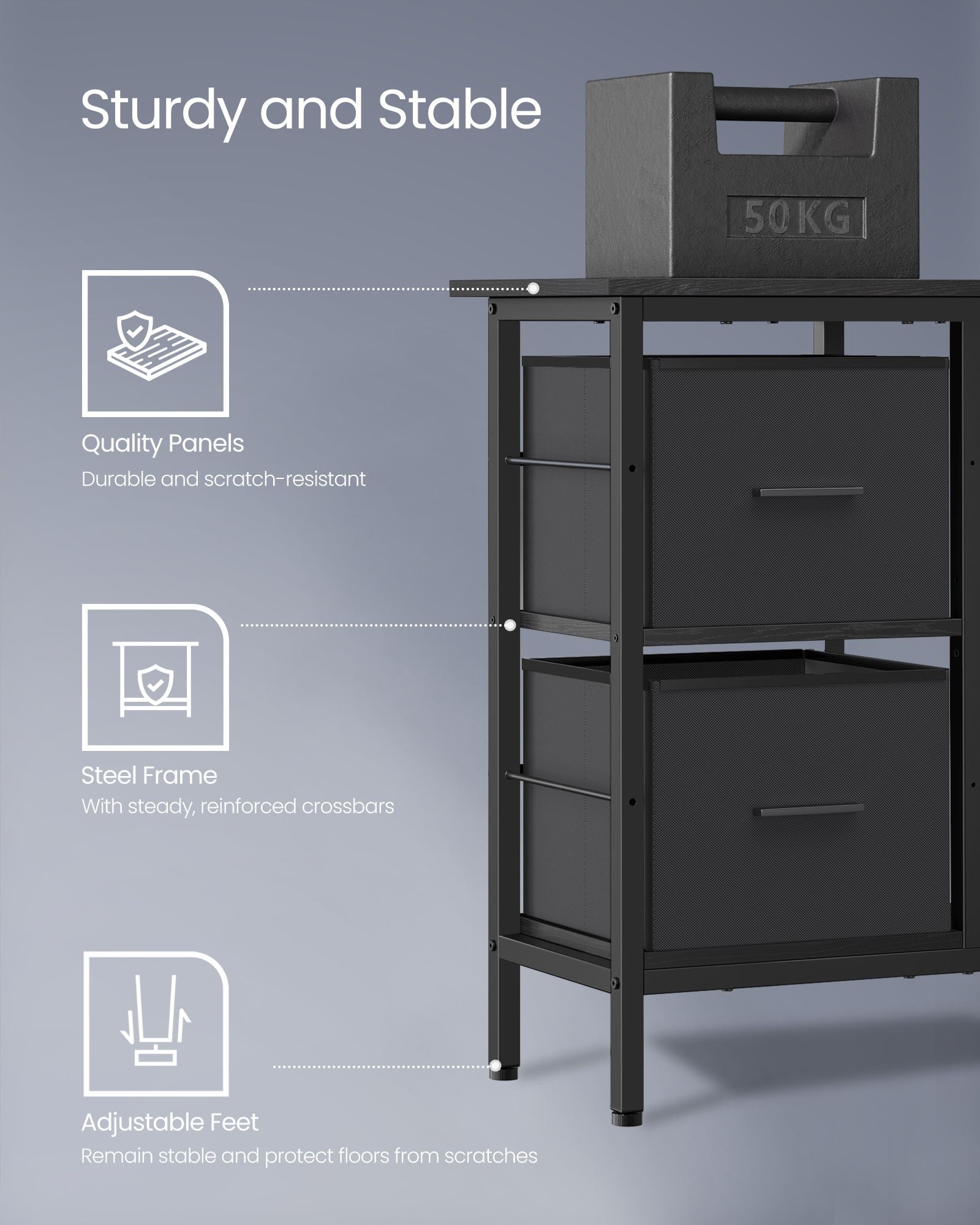 L-Shaped Desk – Wood – Ebony Black – 2 Spacious Drawers with Monitor Stand and Adjustable Storage Shelf