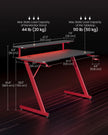 Gaming Desk – Carbon Black and Ruby Red – Z-Shaped Design with LED Lights, Monitor Stand, Cup Holder, and Headphone Hook