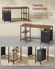 Computer Desk – Wood – Rustic Brown and Ink Black – Includes 3 Shelves and 2 Drawers