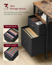 Computer Desk – Wood – Rustic Brown and Ink Black – Includes 3 Shelves and 2 Drawers