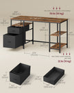 Computer Desk – Wood – Rustic Brown and Ink Black – Includes 3 Shelves and 2 Drawers