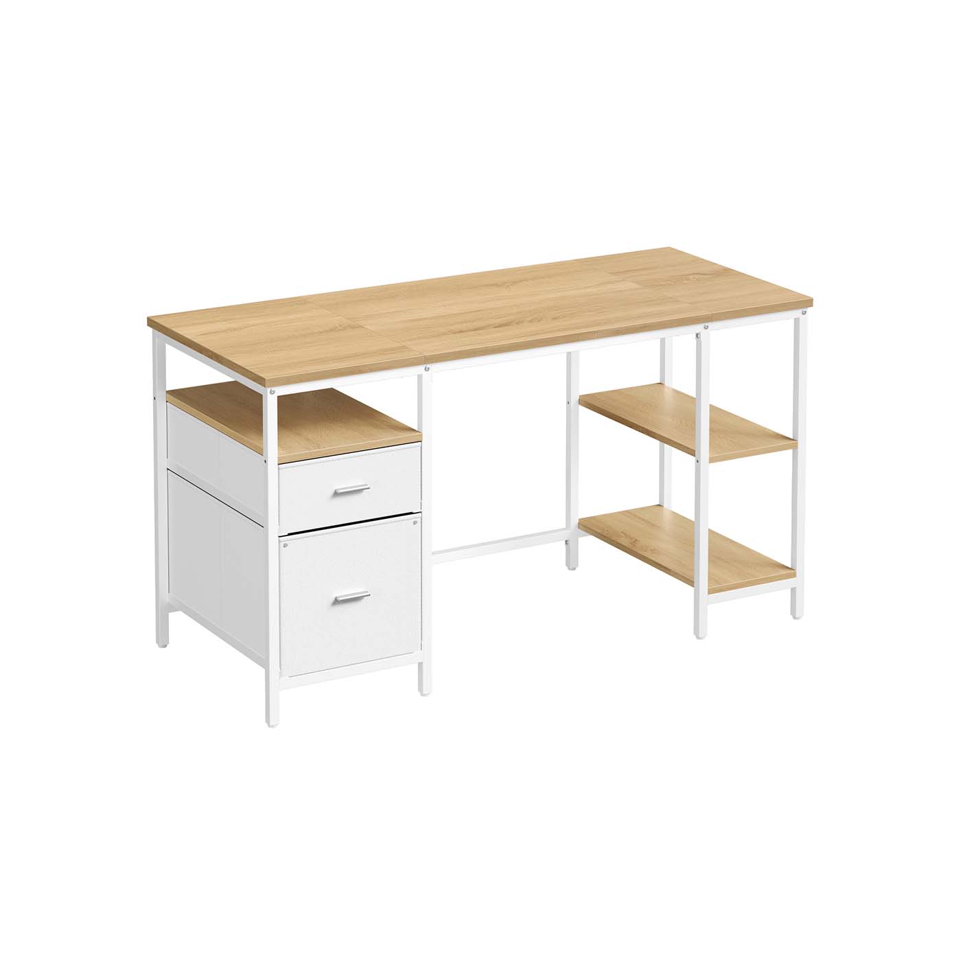Computer Desk – Wood – Natural Oak and Pearl White – Includes Shelves and Drawers