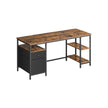 Computer Desk – Wood and Metal – Rustic Brown and Matte Black – Industrial Style with Shelves and Drawers