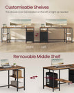 Computer Desk – Wood and Metal – Rustic Brown and Matte Black – Industrial Style with Shelves and Drawers