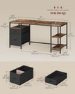 Computer Desk – Wood and Metal – Rustic Brown and Matte Black – Industrial Style with Shelves and Drawers