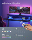 Gaming Desk – Wood – Black – LED Lights and Built-In Power Outlets with Monitor Shelf