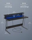 Gaming Desk – Wood – Black – LED Lights and Built-In Power Outlets with Monitor Shelf