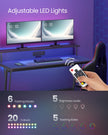 Gaming Desk – Carbon Black – LED Lights – Built-In Power Outlets, Monitor Shelf, Suitable for Bedroom and Office