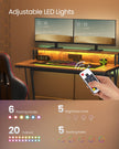 Gaming Desk – MDF and Steel – Black – LED Lighting and Built-In Power Outlets, Monitor Shelf