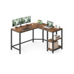 L-Shaped Computer Desk – Wood – Rustic Brown and Ink Black – Industrial Design with Shelf