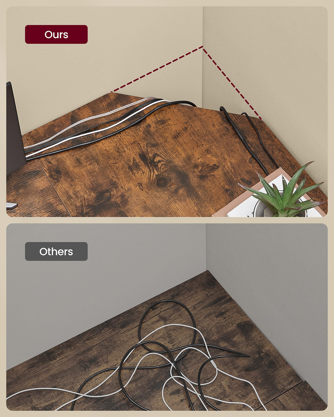 L-Shaped Computer Desk – Wood – Rustic Brown and Ink Black – Industrial Design with Shelf