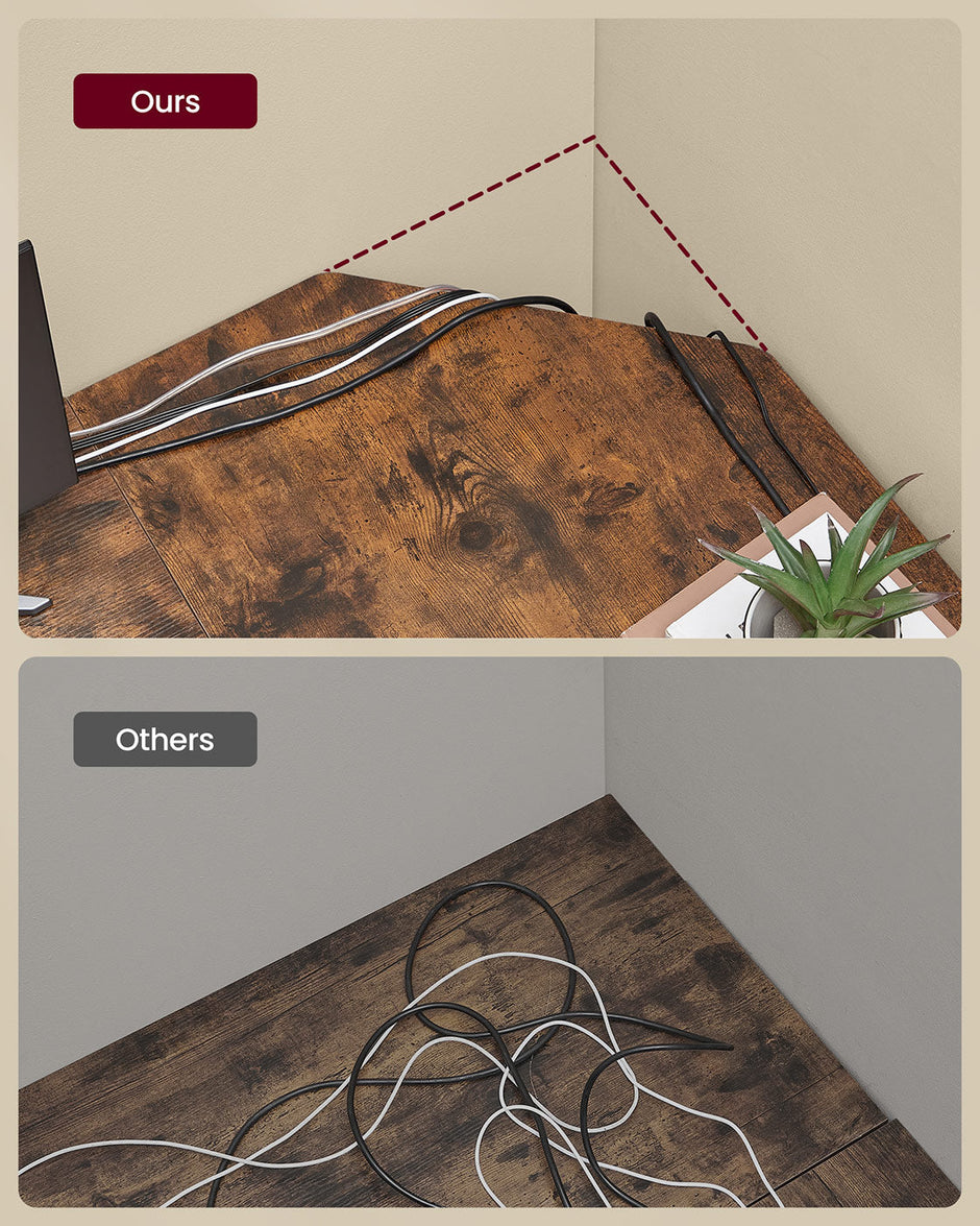 L-Shaped Computer Desk – Wood – Rustic Brown and Ink Black – Industrial Design with Shelf