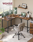 L-Shaped Computer Desk – Wood – Rustic Brown and Ink Black – Space-Saving Design