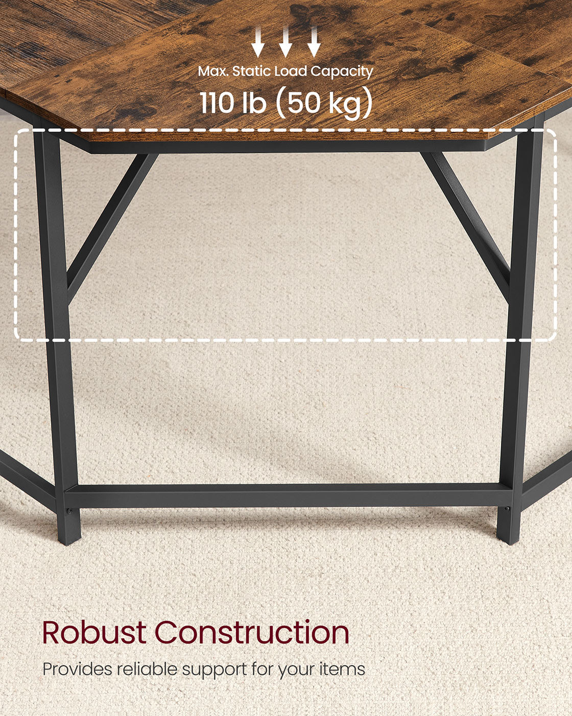 L-Shaped Computer Desk – Wood – Rustic Brown and Ink Black – Space-Saving Design