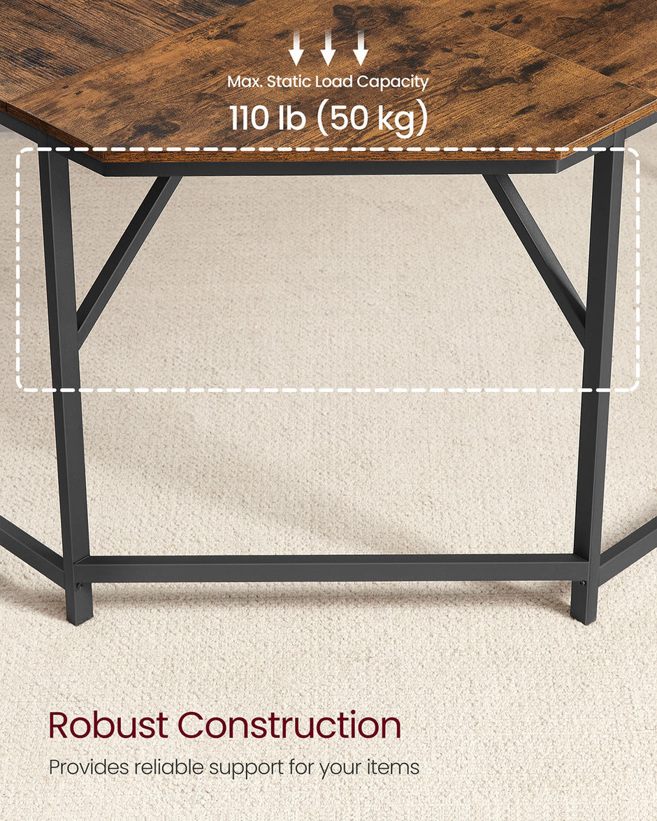 L-Shaped Computer Desk – Wood – Rustic Brown and Ink Black – Space-Saving Design