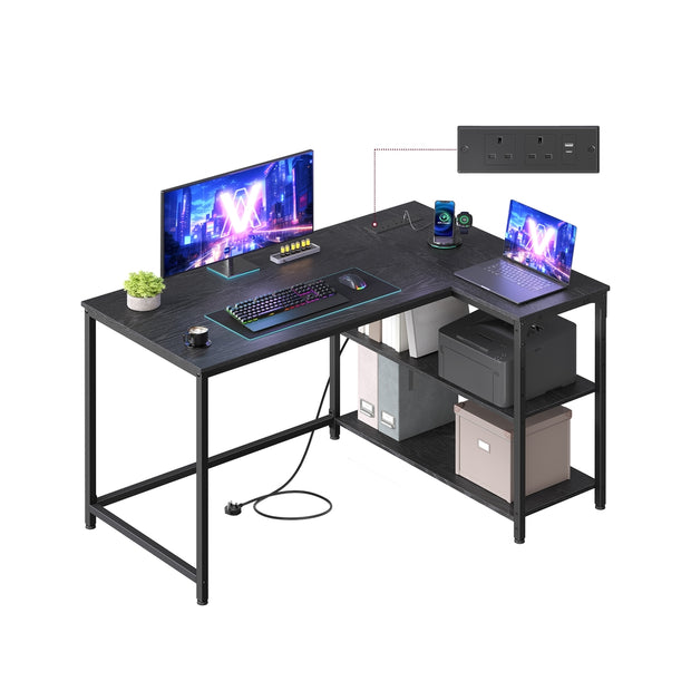 L Shaped Corner Desk - 110 x 80 cm - Particleboard, Steel - Power Outlets - 2 USB Ports