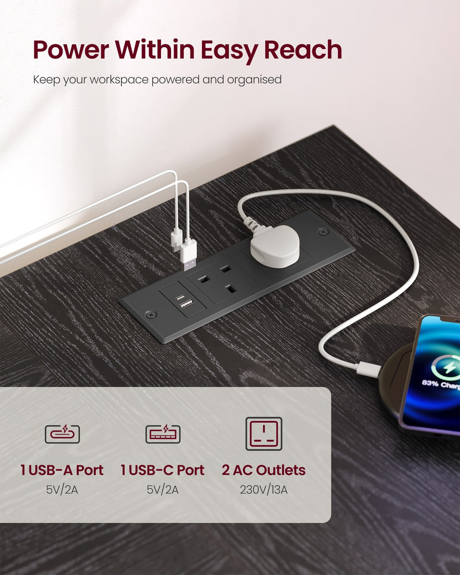 L Shaped Corner Desk - 110 x 80 cm - Particleboard, Steel - Power Outlets - 2 USB Ports
