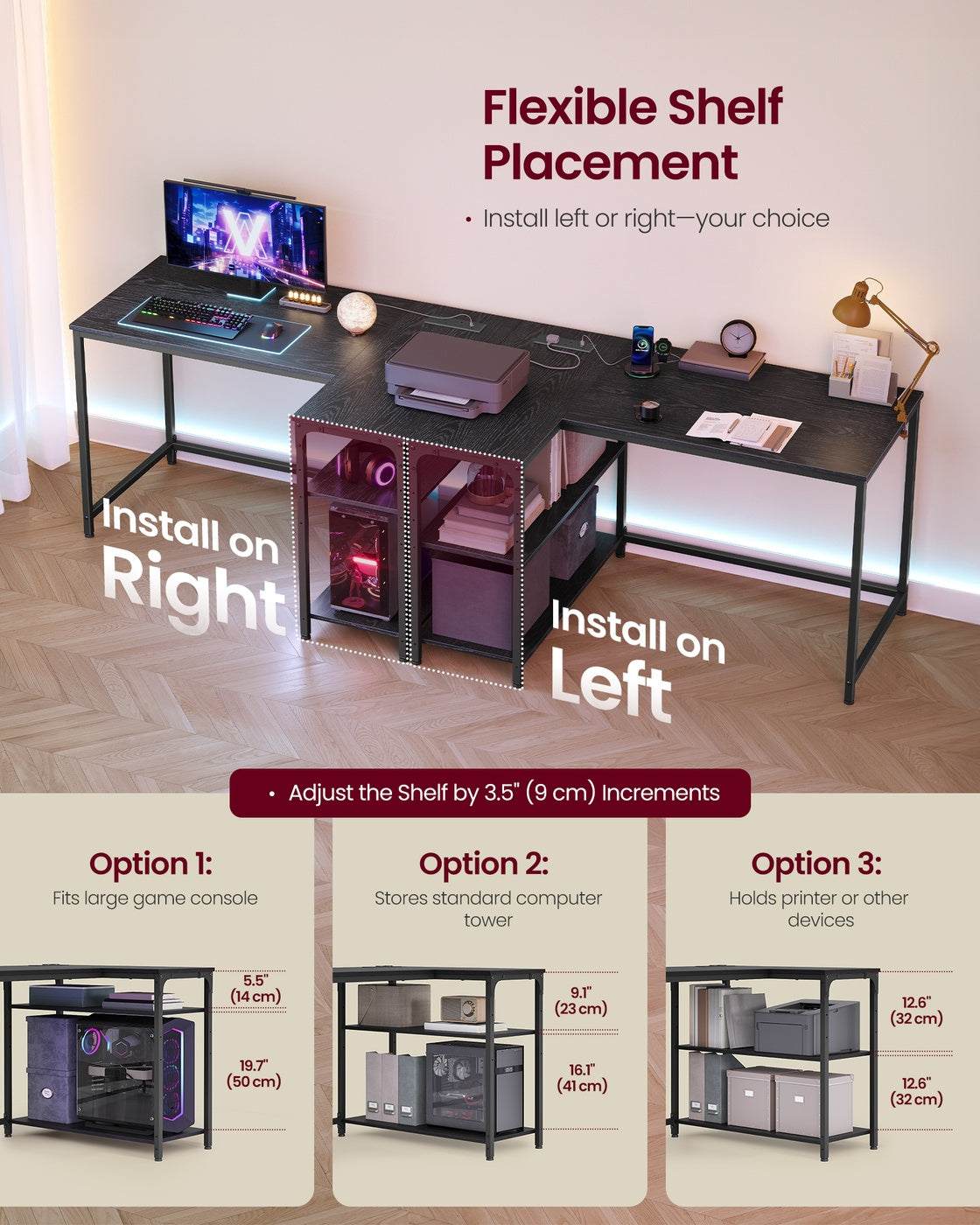 L Shaped Corner Desk - 110 x 80 cm - Particleboard, Steel - Power Outlets - 2 USB Ports