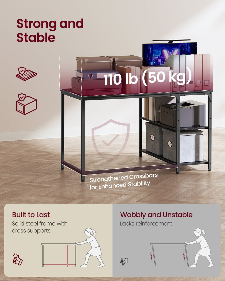 L Shaped Corner Desk - 110 x 80 cm - Particleboard, Steel - Power Outlets - 2 USB Ports