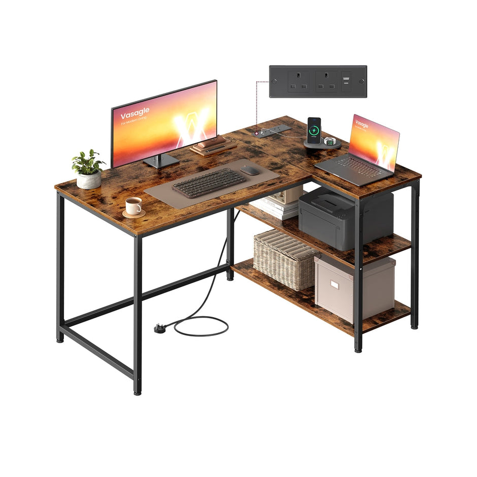 L Shaped Corner Desk - 110 x 80 cm - Particleboard, Steel - Power Outlets - 2 USB Ports