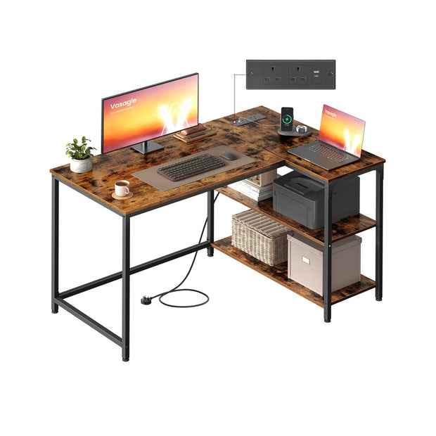 L Shaped Corner Desk - 110 x 80 cm - Particleboard, Steel - Power Outlets - 2 USB Ports
