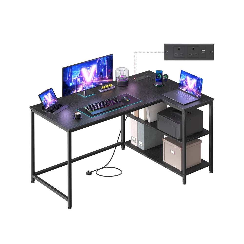 L Shaped Corner Desk - 120x80 - Particleboard & Steel - Power Outlets - 2 USB Ports