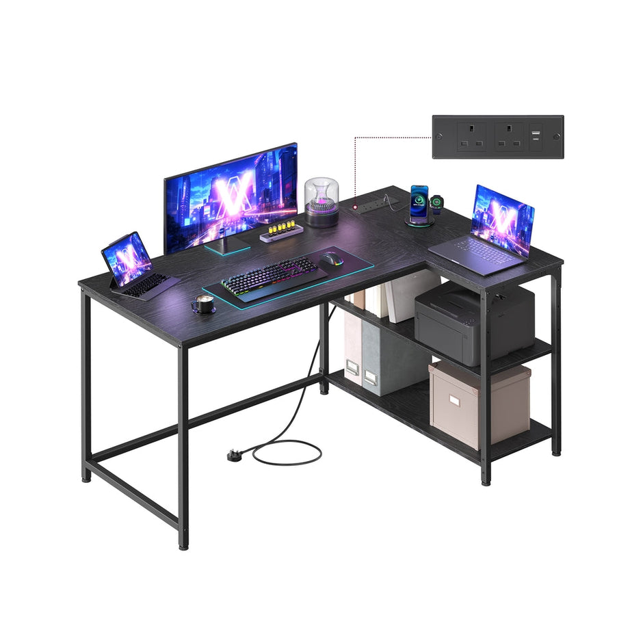 L Shaped Corner Desk - 120x80 - Particleboard & Steel - Power Outlets - 2 USB Ports