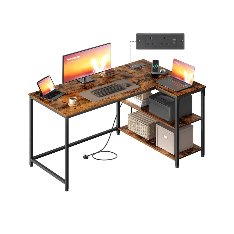 L Shaped Corner Desk - 120x80 - Particleboard & Steel - Power Outlets - 2 USB Ports