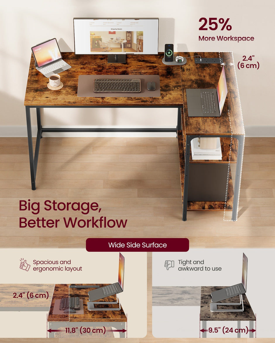 L Shaped Corner Desk - 120x80 - Particleboard & Steel - Power Outlets - 2 USB Ports