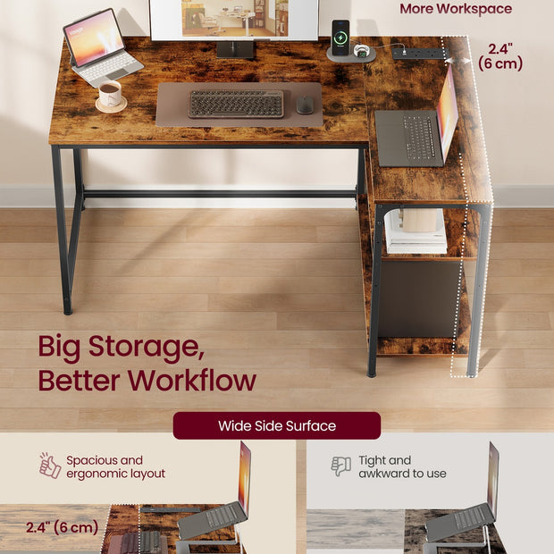 L Shaped Corner Desk - 120x80 - Particleboard & Steel - Power Outlets - 2 USB Ports