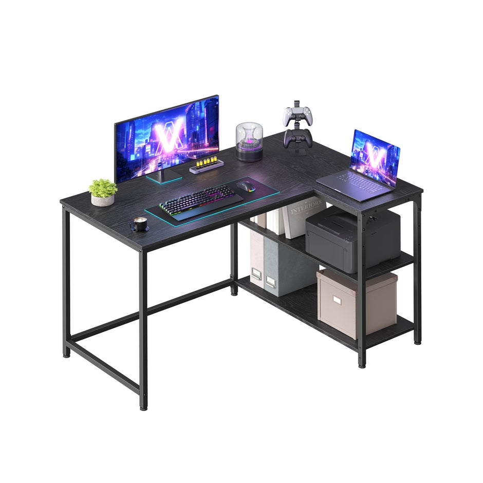 L Shaped Corner Desk - 110L - Particleboard, Steel - Storage - Adjustable Shelves
