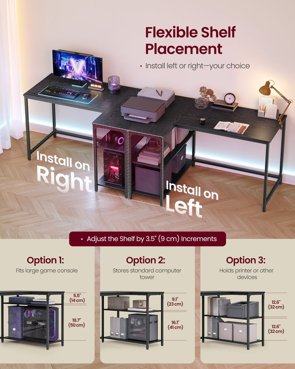 L Shaped Corner Desk - 110L - Particleboard, Steel - Storage - Adjustable Shelves