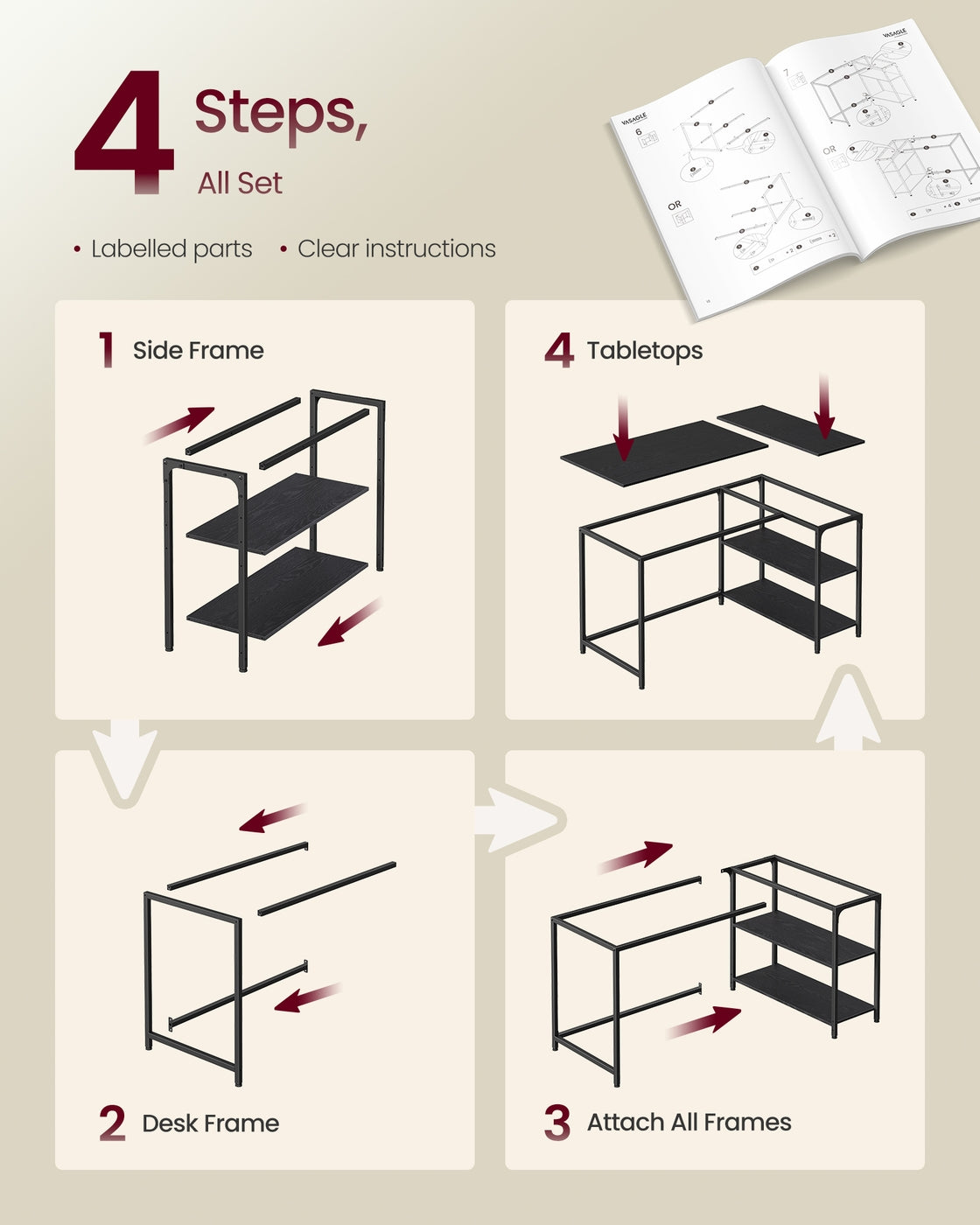 L Shaped Corner Desk - 110L - Particleboard, Steel - Storage - Adjustable Shelves
