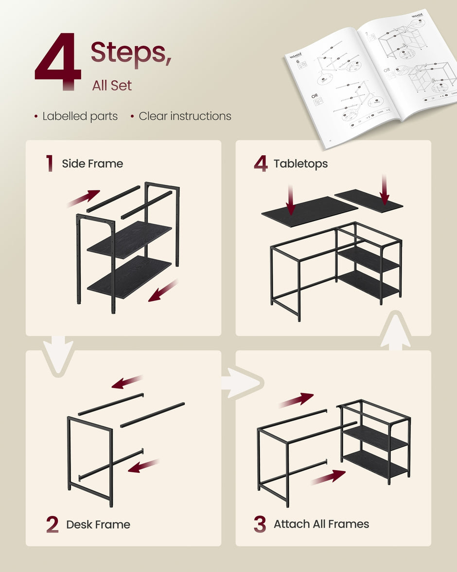 L Shaped Corner Desk - 110L - Particleboard, Steel - Storage - Adjustable Shelves