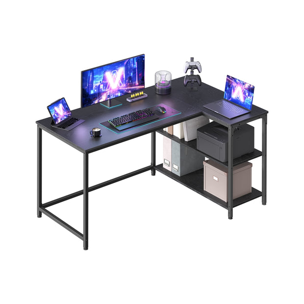 L Shaped Corner Desk - 120 x 80 - Particleboard, Steel - Reversible Height-Adjustable Shelves - Storage Compartments